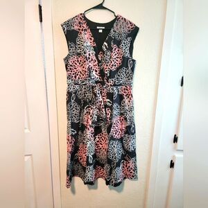 Garnet Hill Voile Tie Waist Jardin Floral V Neck Cotton Fit and Flare Dress 12